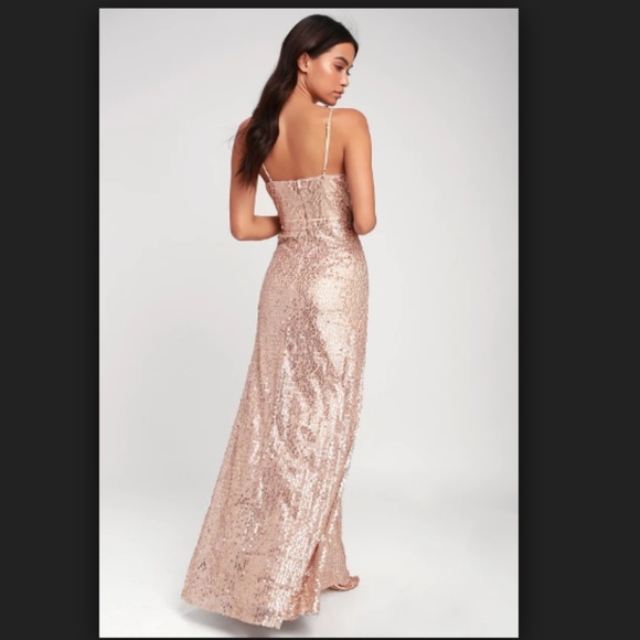 Formal Long Blush Sequin V-Neck Dress - Picture 3 of 7
